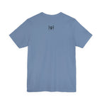 Plain blue t-shirt with a 'Humble + Hopeful' on a white background