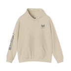 Sand colored hoodie with a Humble + Hopeful logo and Hallelujah on the sleeve on a white background