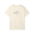 An ivory t-shirt with a mountain with a rising sun and the Way, the Truth, the Life text printed underneath the graphic on a white background.