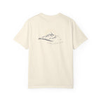 An ivory t-shirt with a mountain with a rising sun and the Way, the Truth, the Life text printed underneath the graphic on a white background.