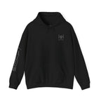 black colored hoodie with a Humble + Hopeful logo on the front and Hallelujah on the sleeve on a white background