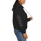 Black colored hoodie with a Humble + Hopeful logo on the front and Hallelujah on the sleeve on a white background