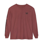 Brick long sleeve t-shirt with 'Humble+Hopeful' logo on a white background