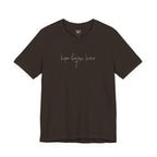 a brown t-shirt with 'hope began here' written on it on a white background