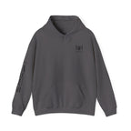 charcoal colored hoodie with a Humble + Hopeful logo on the front and Hallelujah on the sleeve on a white background