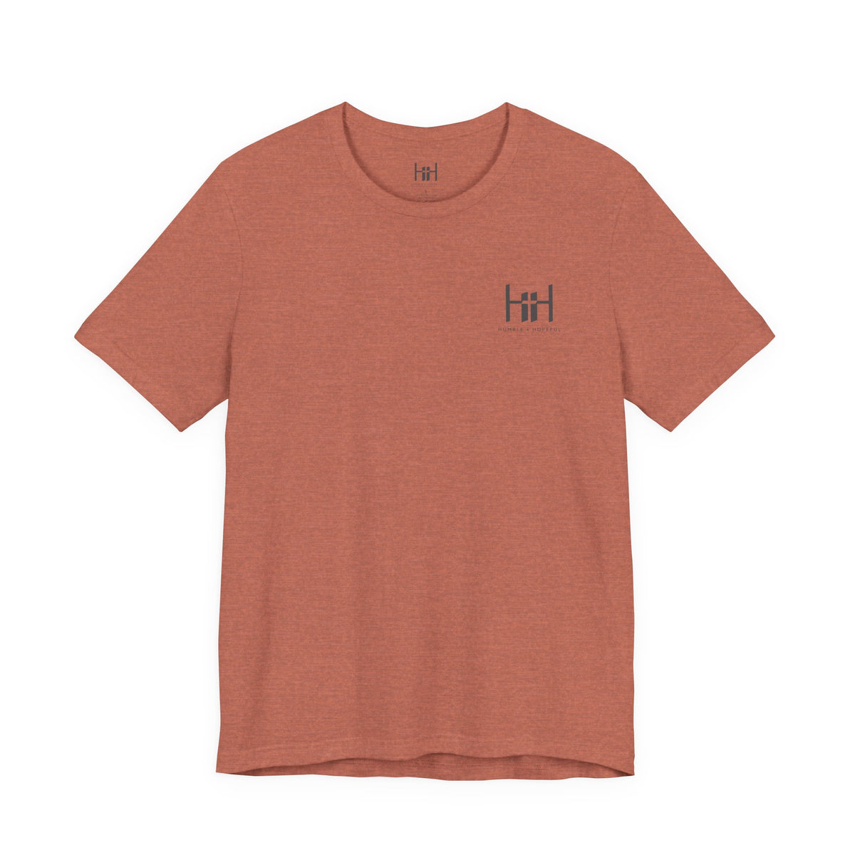 Heather Clay t-shirt with 'Humble+Hopeful' logo on a white background