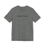 Deep heather t-shirt with "GRATITUDE" written on the front on a white background