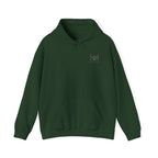 Forest Green hoodie with 'Humble+Hopeful' logo on the back against a white background