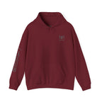 garnet colored hoodie with a Humble + Hopeful logo on the front and Hallelujah on the sleeve on a white background