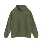 green colored hoodie with a Humble + Hopeful logo on the front and Hallelujah on the sleeve on a white background