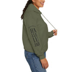 green colored hoodie with a Humble + Hopeful logo on the front and Hallelujah on the sleeve on a white background