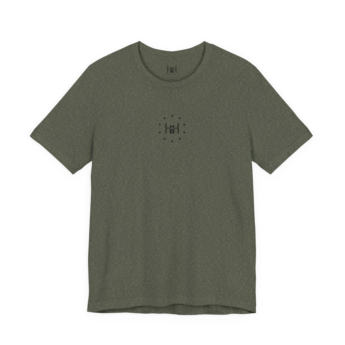 Green t-shirt with the Humble + Hopeful Logo on a white background
