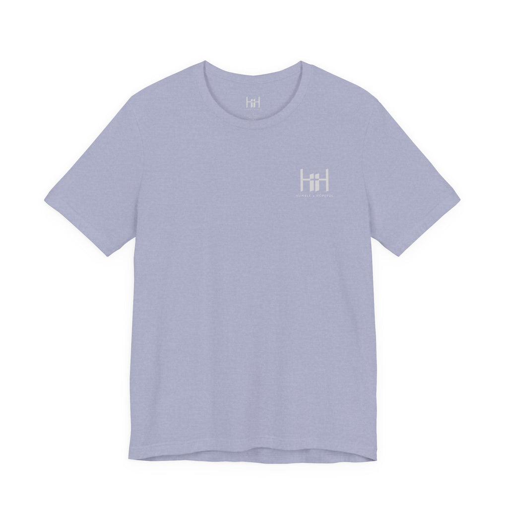 Heather Blue t-shirt with 'Humble+Hopeful' logo on a white background