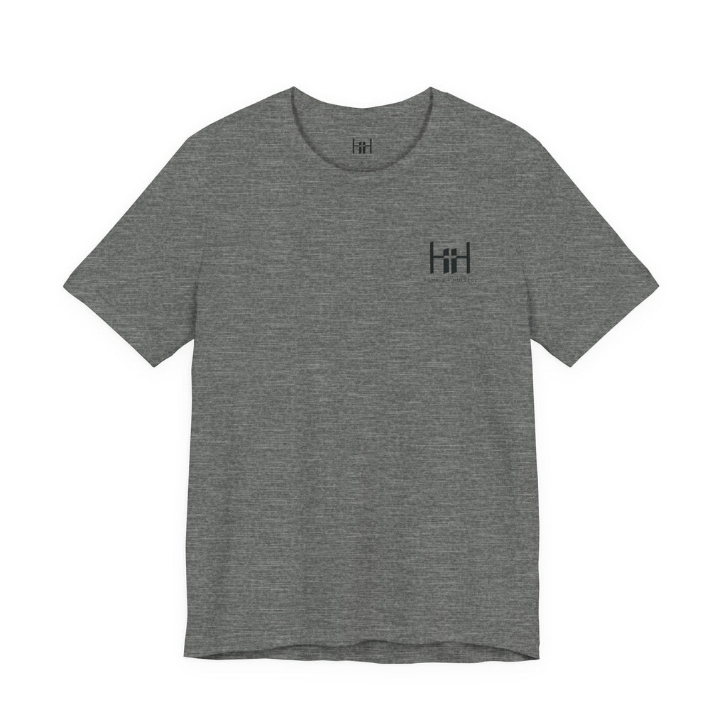 Deep Heather t-shirt with 'Humble+Hopeful' logo on a white background