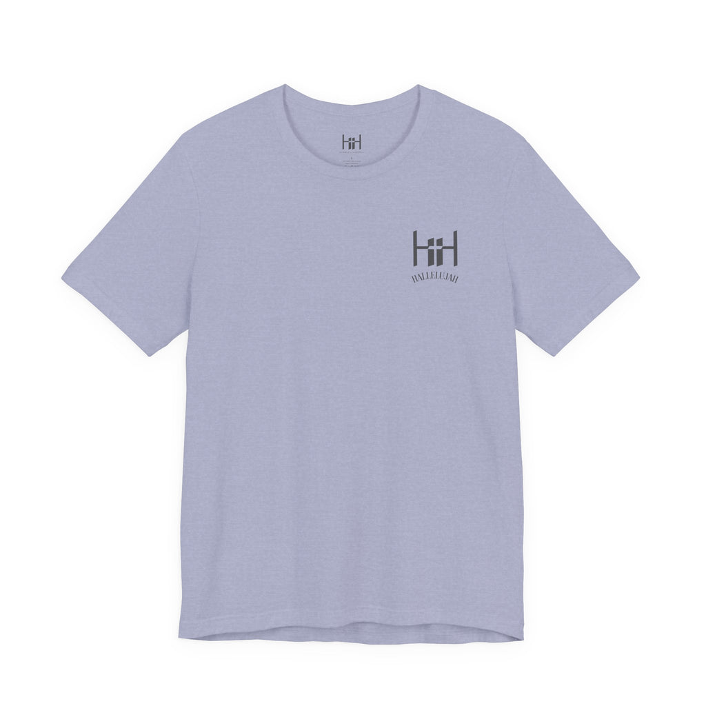Light blue t-shirt with a small 'Humble+Hopeful' logo on the chest against a white background