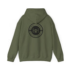 Military Green hoodie with 'Humble+Hopeful' logo on the back against a white background