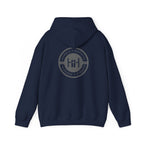 Navy hoodie with 'Humble+Hopeful' logo on the back against a white background