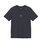 heather navy t-shirt with 'Humble+Hopeful' logo on the front