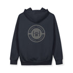 Navy hoodie with 'Humble+Hopeful' logo on the back against a white background