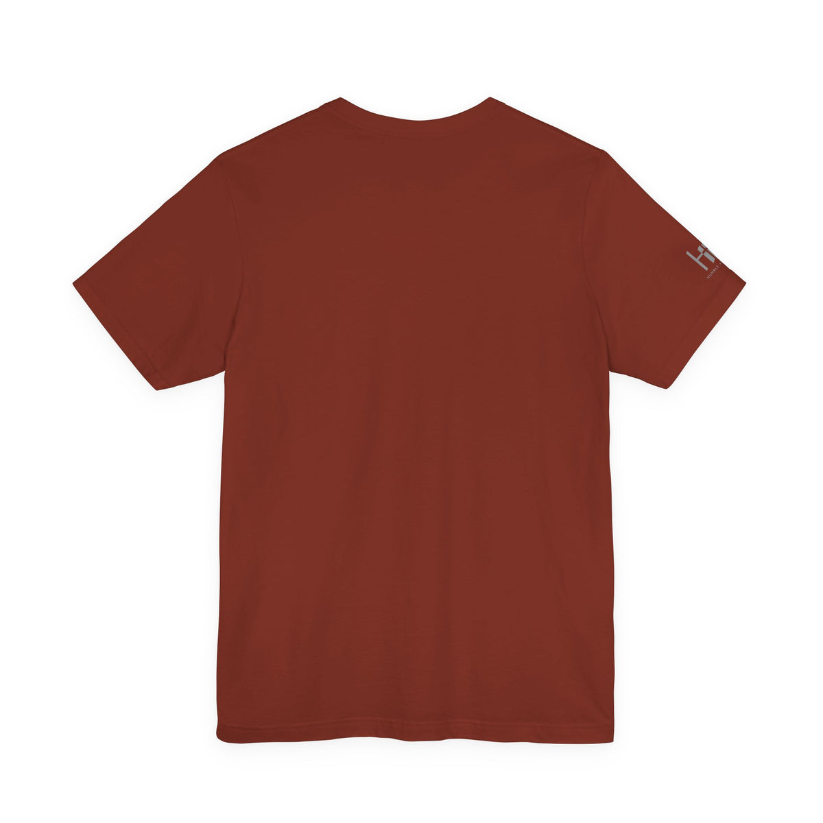 Rust t-shirt with 'Humble+Hopeful' logo on the shoulders against a white background