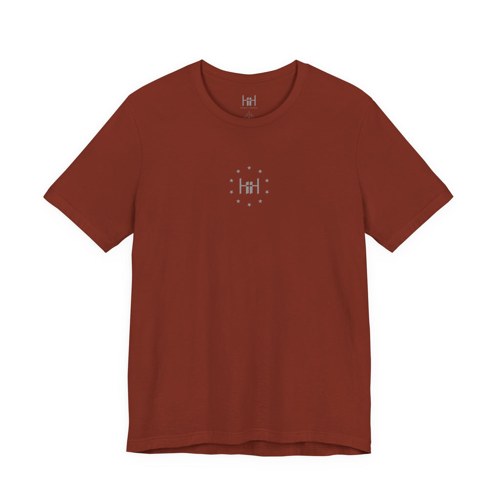 rust t-shirt with the 'Humble + Hopeful' logo on the front