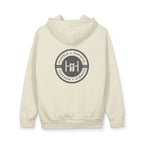 Sandshell colored hoodie with 'Humble+Hopeful' logo on the back against a white background