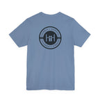 Steel blue t-shirt with 'Humble+Hopeful' logo on a white background