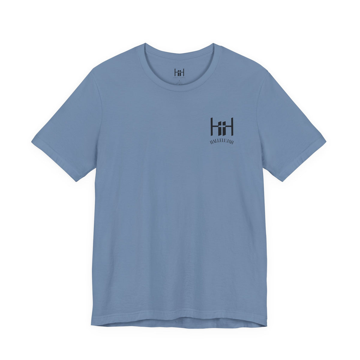 Steel Blue t-shirt with Humble + Hopeful logo on the front on a white background