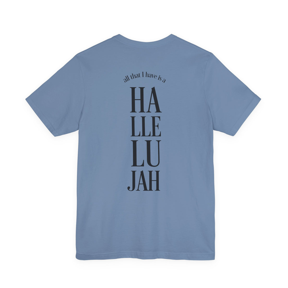 steel blue with 'Hallelujah' written on the back on a white background
