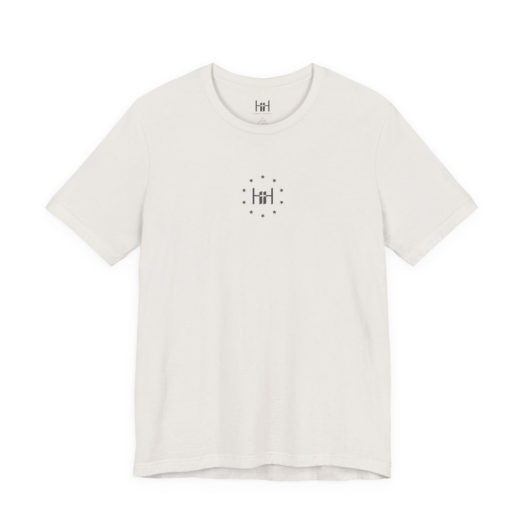 White t-shirt with a 'Humble+Hopeful' logo on a white background