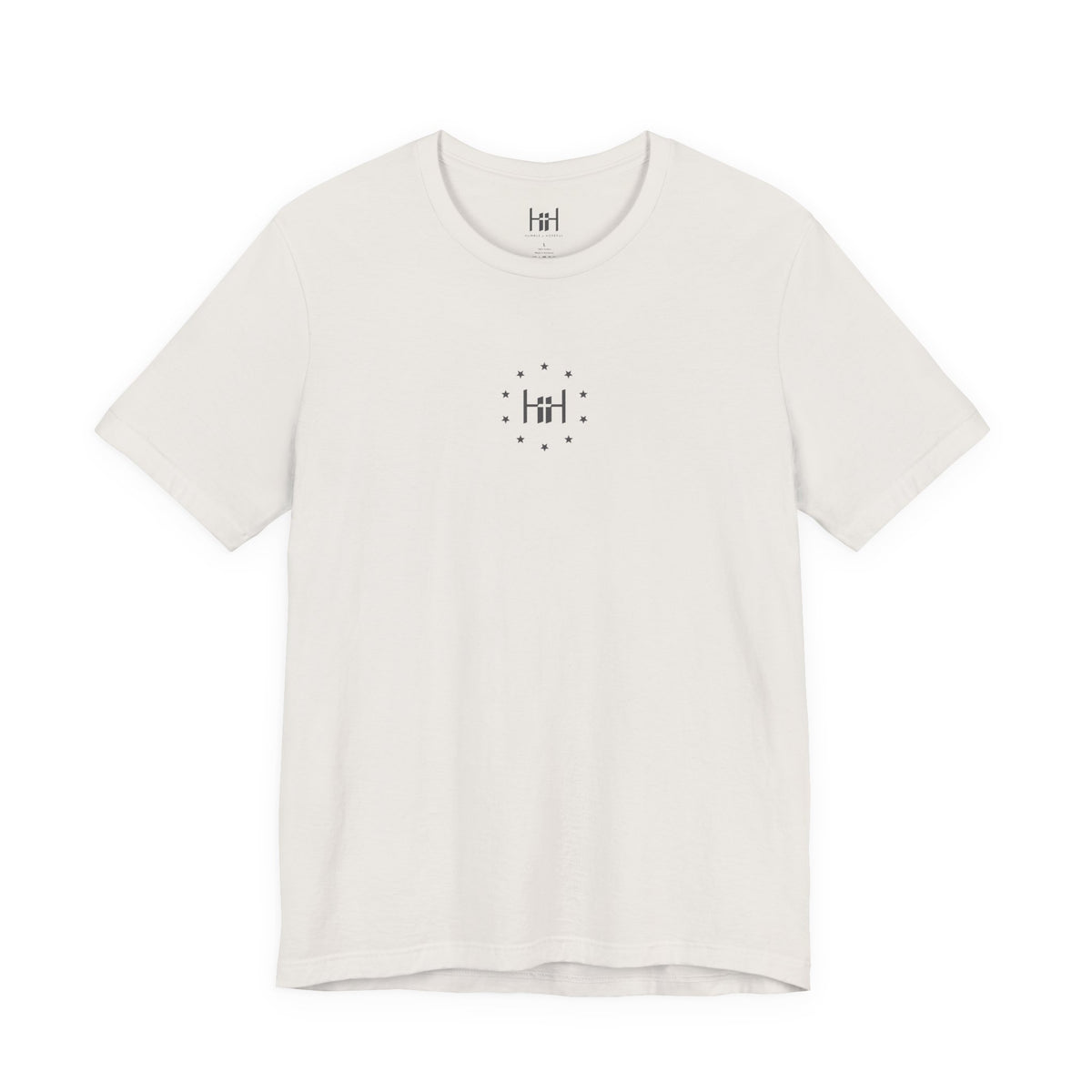 White t-shirt with a 'Humble+Hopeful' logo on a white background